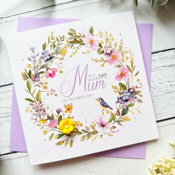 Handmade Floral Mother's Day Card: Paper Flowers And Bird Design. Customisable, 6 of 8