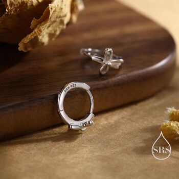 Sterling Silver Dainty Ribbon Bow Huggie Hoop Earrings, 4 of 11