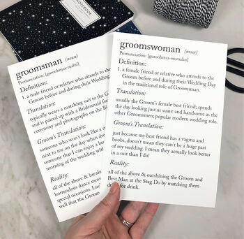 Funny Groomswoman/Female Groomsman Definitions A5 Card, 6 of 9