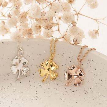 Lucky Four Leaf Clover Necklace In Silver Gold Or Rose Gold, Make Your Own Luck, 2 of 12