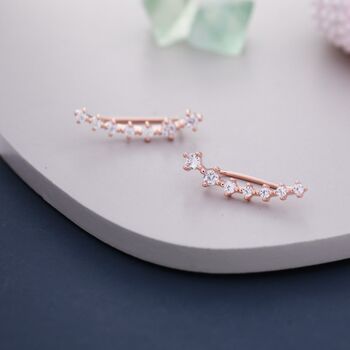 Sterling Silver Ear Crawler Earrings With Sparkly Cz Crystals, 2 of 11