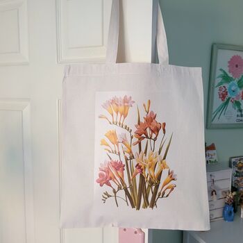 Cotton Tote Bag With Freesia Flower Print Design, 3 of 4