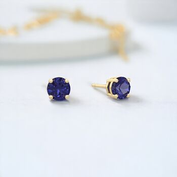 9ct Yellow Gold September Sapphire Birthstone Stud Earrings, 4 of 7