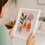 Harmony Bloom Orange Flowers Green Stem Botanical Print, thumbnail 1 of 5