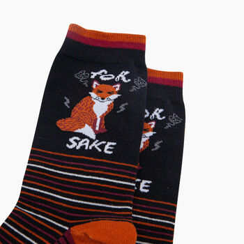 For Fox Sake Combed Cotton Novelty Socks In Black, 2 of 4