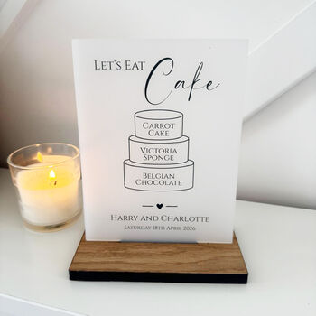 Classic Personalised Wedding Cake Sign Opaque Acrylic, 3 of 5