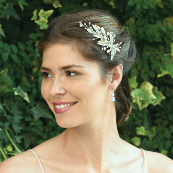Aster Silver Plated Willow Leaf Bridal Hair Clip, 4 of 8