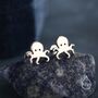 Sterling Silver Tiny Octopus Flat Back Earrings, thumbnail 2 of 12