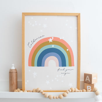 Personalised Rainbow And Stars Nursery Art Print, 5 of 6