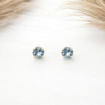 Solid 9ct Yellow Gold March Aquamarine Birthstone Stud Earrings, 3 of 9