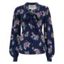 Eva Blouse In Navy Floral Dancer Vintage 1940s Style, thumbnail 1 of 3