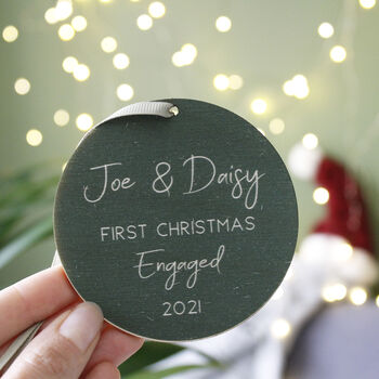 First Christmas Engaged Wooden Tree Decoration, 7 of 9
