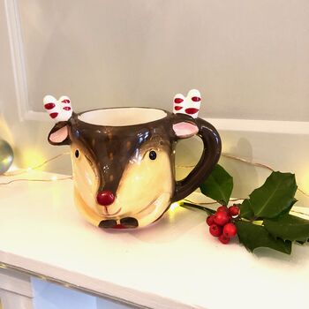 Ceramic Christmas Reindeer Shaped Mug, 3 of 8