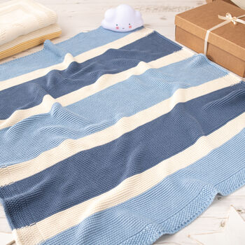 Baby Boys Blue Stripy Knitted Blanket, 3 of 12