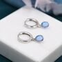 Sterling Silver Dangling Oval Blue Opal Hoop Earrings, thumbnail 2 of 10