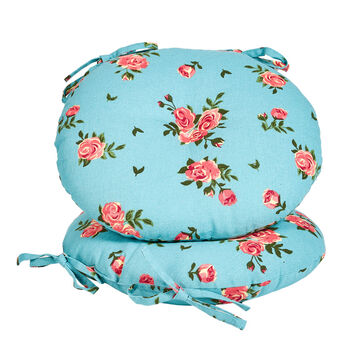 Set Of Two Blue Floral Round Seat Pads, 2 of 5