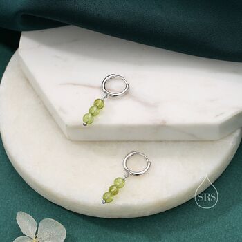 Sterling Silver Genuine Peridot Trio Huggie Hoop Earrings, 3 of 10