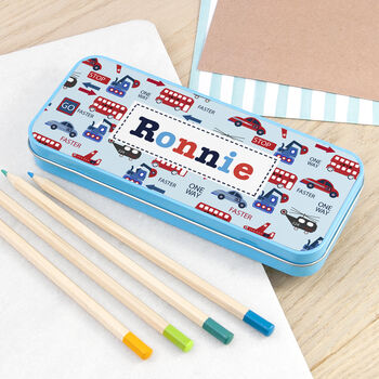 Personalised Boy's Blue Metal Pencil Case Tin, 3 of 9