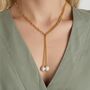 Link And Pearl Lariat 18k Gold Plated Necklace, thumbnail 1 of 3