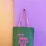 Handprinted Waxed Canvas Tote Bag Pink On Green, thumbnail 1 of 2