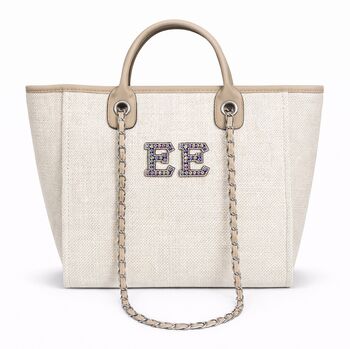 Personalised Stone Large Chain Initial Tote Shoulder Bag, 6 of 7