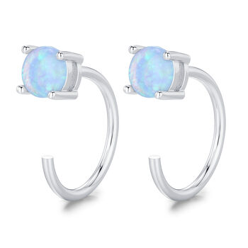 Blue Opal 4mm Open Huggie Hoop Earrings In Sterling Silver, 8 of 12