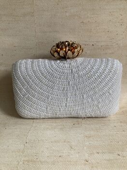 White Pearl Handcrafted Rectangular Clutch Bag, 5 of 10