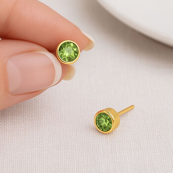 Gold Plated Sterling Silver August Birthstone Stud Earrings – 7mm, 2 of 9