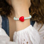 Powder Blue Bead Bracelet With Red Heart, thumbnail 1 of 7