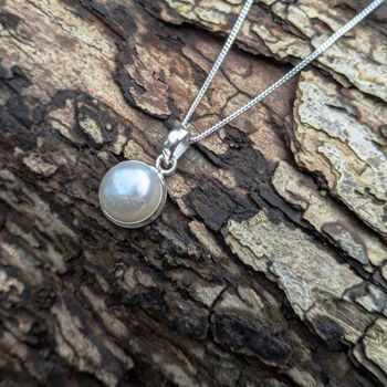 Stone Set White Freshwater Pearl Pendant On Sterling Silver Chain, 6 of 6