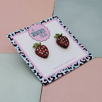 Red Strawberry Glitter Studs, 2 of 4