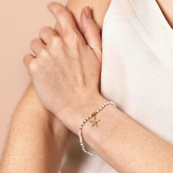 Stainless Steel Beaded Pearl Starfish Charm Bracelet In Gold, 3 of 4