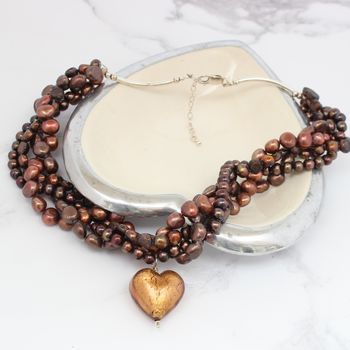 Murano Heart And Pearl Necklace In Gold Or Silver, 8 of 11