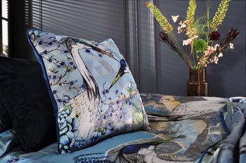 Air, Earth And Water Velvet Elements Cushion With Japanese Crane Birds, 3 of 4