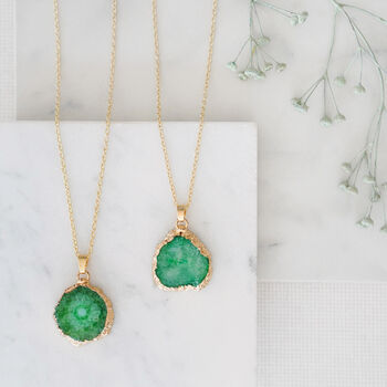 Gold Plate Xl Length Mini Green Agate Pendant Necklace, 3 of 5