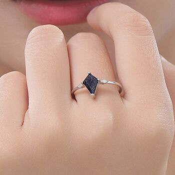 One Carat Rhombus Cut Blue Sandstone Ring In Sterling Silver, 8 of 12