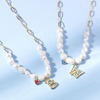 Birthstone And Personalised Initial Pearl Necklace, 5 of 10