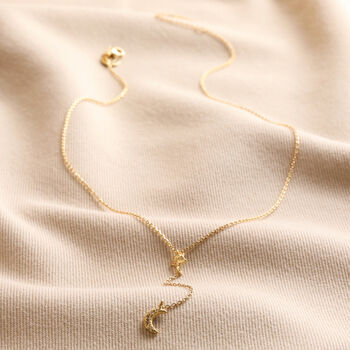 Crystal Moon And Star Lariat Necklace In Gold Plating, 4 of 7