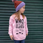 Who Run The World Elves Girls' Christmas Jumper In Pink, thumbnail 2 of 4