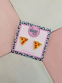 Pizza Slice Glitter Stud Earrings / Fun Food Jewellery / Gift For Her / Pizza Party Jewellery, 3 of 5