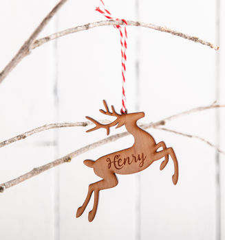 Personalised Cherry Wooden Reindeer Christmas Bauble, 2 of 3