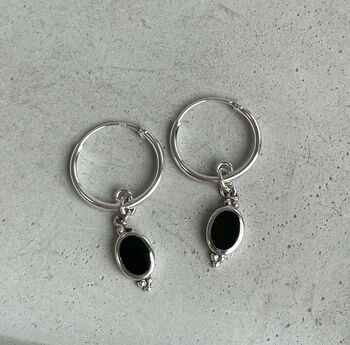 Sterling Silver Black Onyx Dreamy Sleepers Hoops, 7 of 9