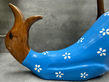 Handcrafted Wooden Drunken Duck Wine Bottle Rack Holder Blue White, 9 of 12