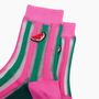 Watermelon Stripes Combed Cotton Sheer Pop Socks In Pink, thumbnail 2 of 4