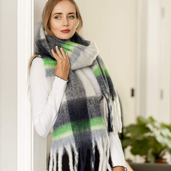 Personalised Chunky Navy Lime Check Hand Felt Scarf, 6 of 12