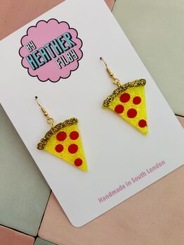Pizza Slice Glitter Earrings / Pizza Lover Gift / Foodie Statement Jewellery / Fun Accessories, 5 of 5