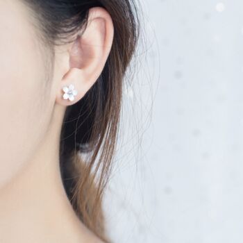Sterling Silver White Flower Stud Earrings, 3 of 5