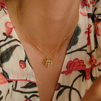 Gold Flower Pendant With Turquoise Stone, 2 of 2
