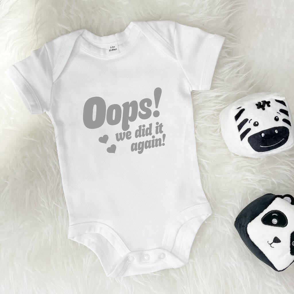 Oops We Did It Again! 2nd Baby Announcement Babygrow By Lovetree Design ...