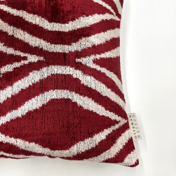 Oblong Velvet Ikat Cushion Red Decoration, 3 of 8